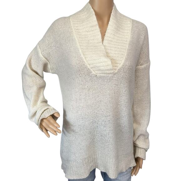 J. Crew Dolce Shawl Collar Popover Sweater Cream Mohair Wool Blend Size M - Picture 3 of 12